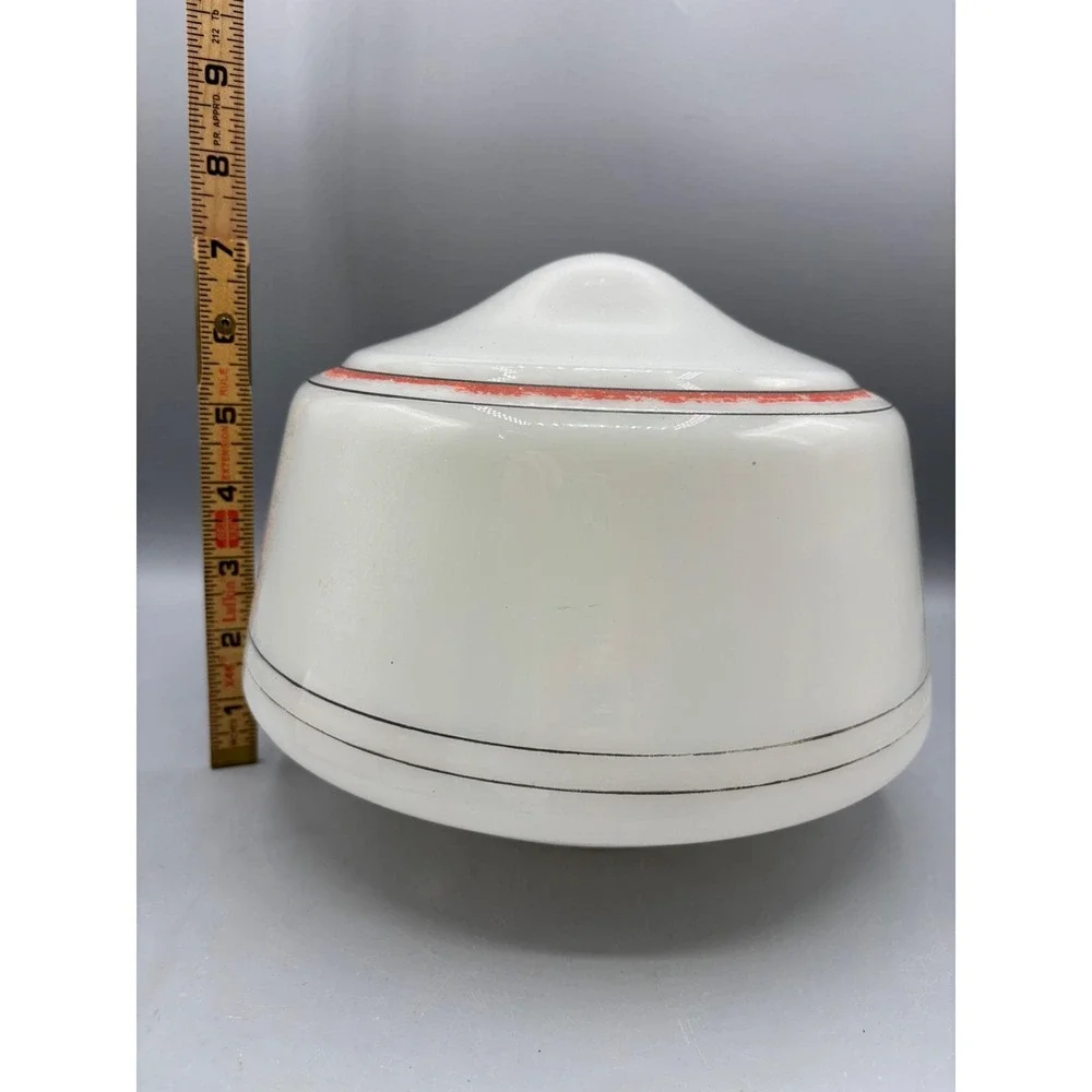 Vtg White Glass Ceiling Light Fixture Shade Red Stripe‎ Replacement Globe Lamp